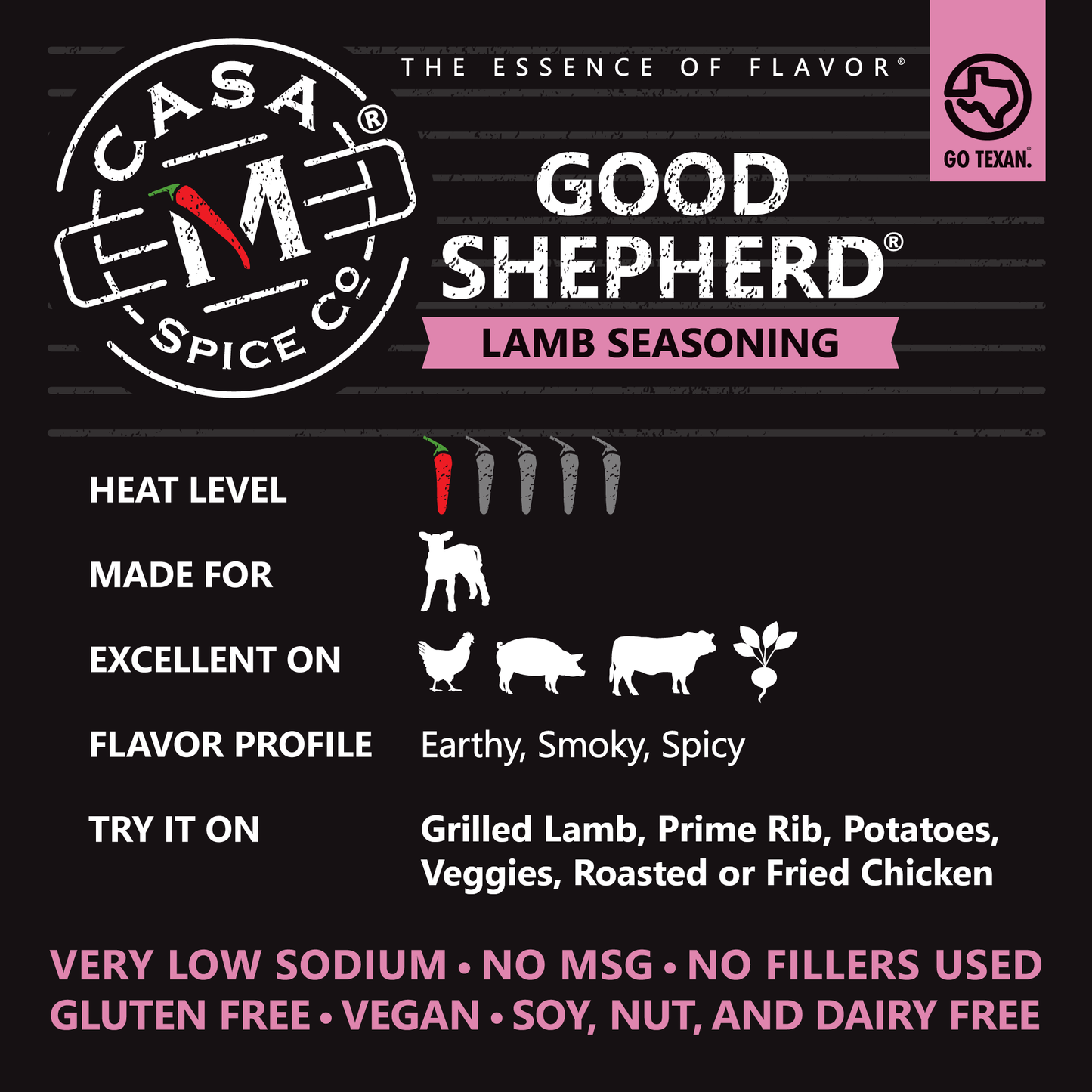 Casa M Spice Co LLC - Good Shepherd® Lamb Seasoning - Stainless Steel Shaker