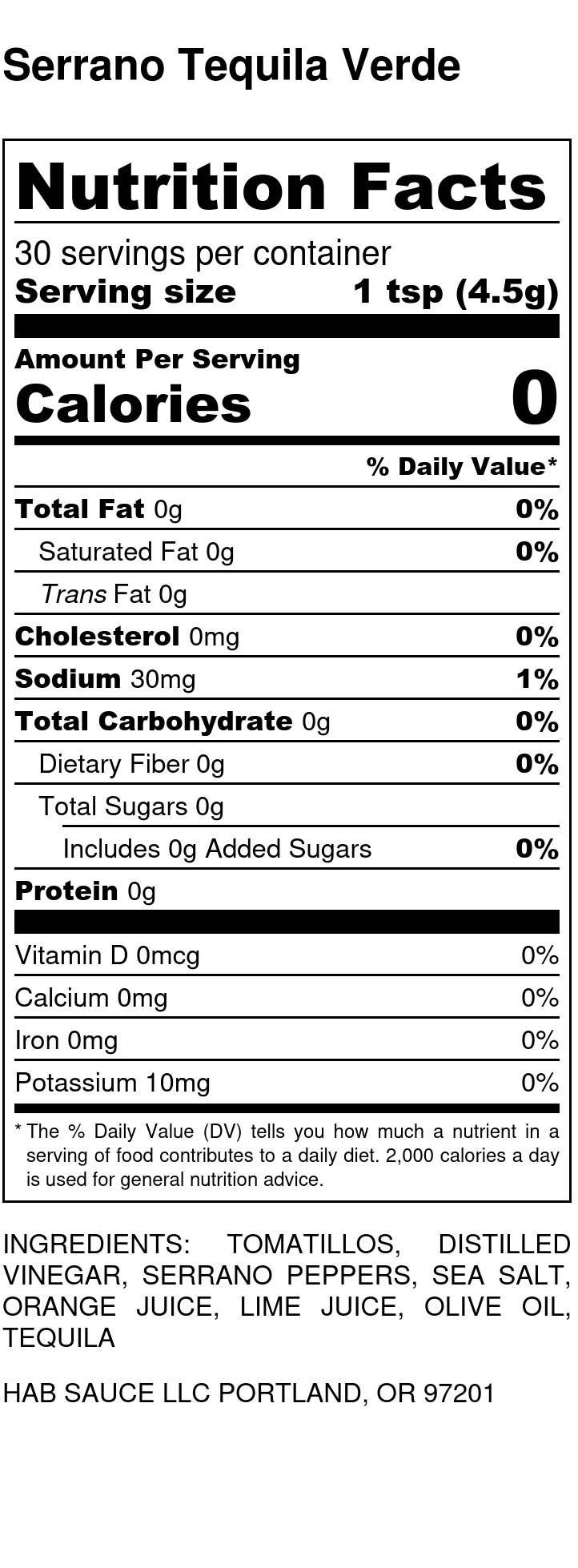 HAB Sauce - Serrano Tequila Verde HAB Sauce Hot Sauce