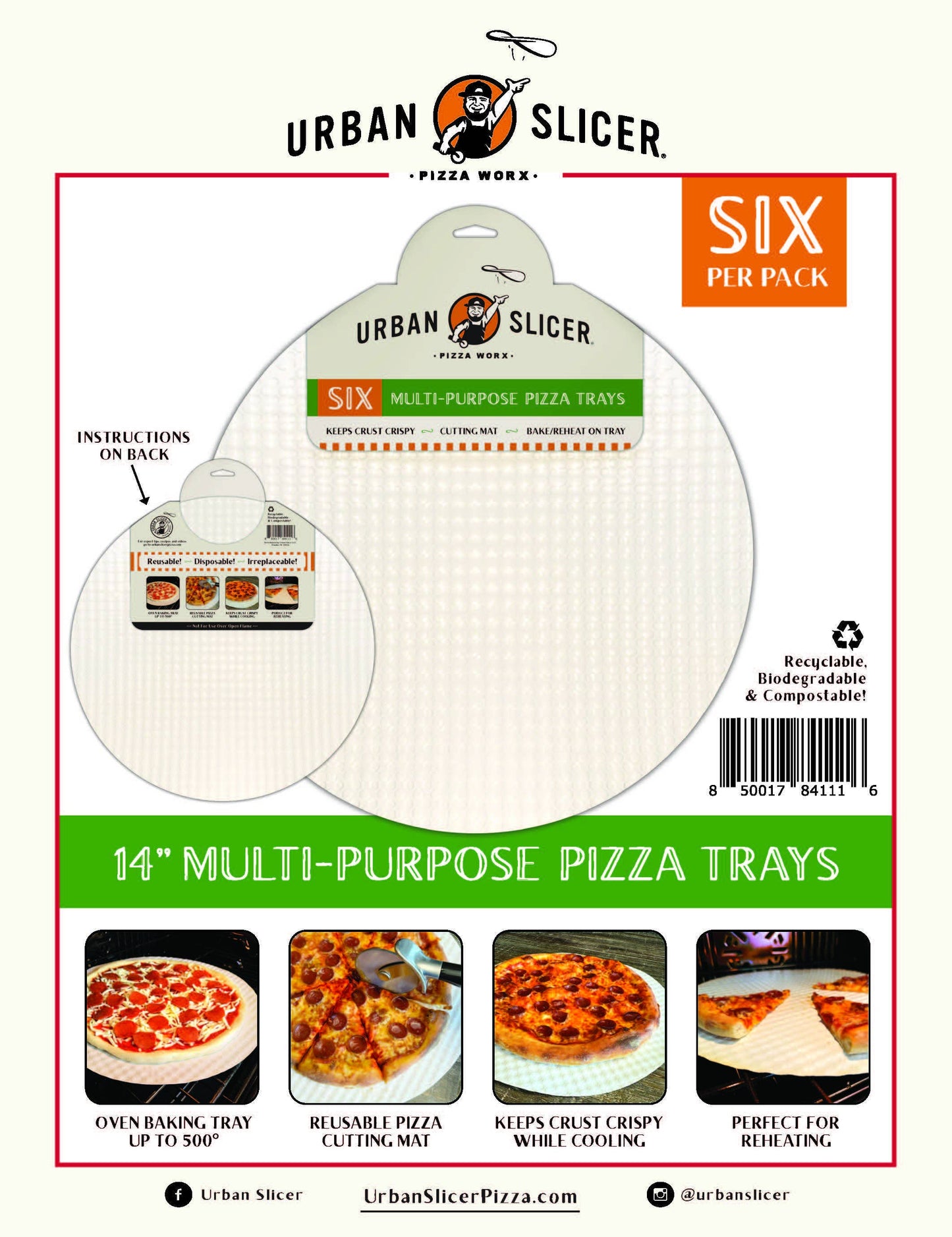 Urban Slicer Pizza Worx - 14" MULTI-USE PIZZA TRAY 6 pack