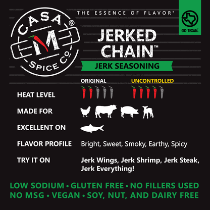 Casa M Spice Co LLC - Jerked Chain® Jerk Seasoning - Stainless Steel Shaker