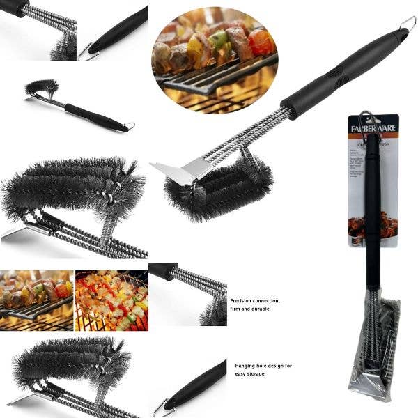 St. Louis Wholesale LLC - Farberware BBQ - 18" Triple Head Cleaning Brush - Stainless 