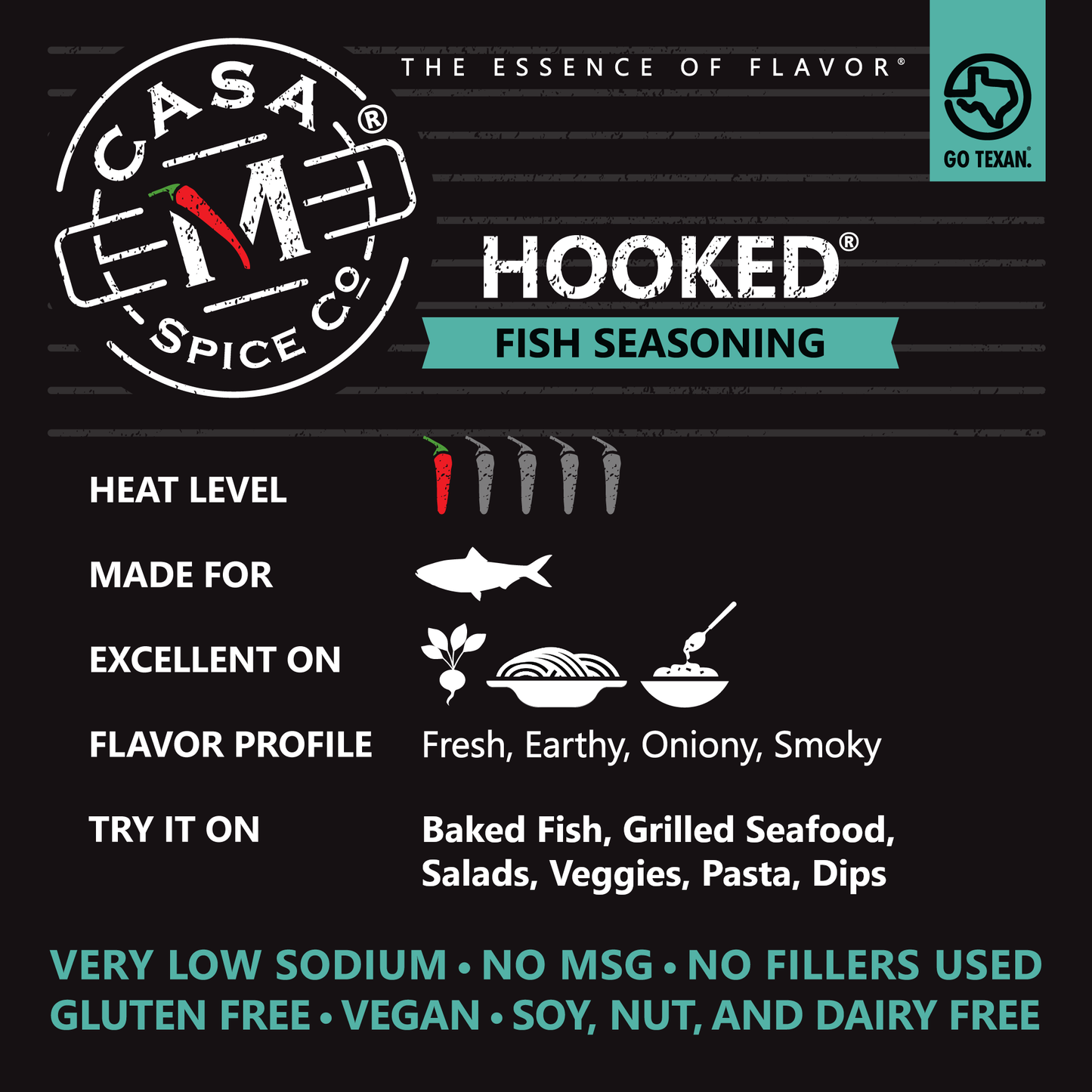 Casa M Spice Co LLC - Hooked® Fish Seasoning - Glass Clamp-top Jar