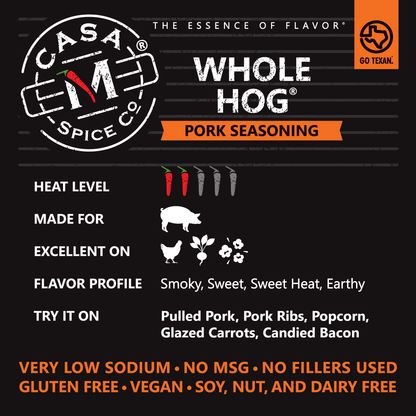 Casa M Spice Co LLC - Whole Hog® Pork Seasoning - Stainless Steel Shaker