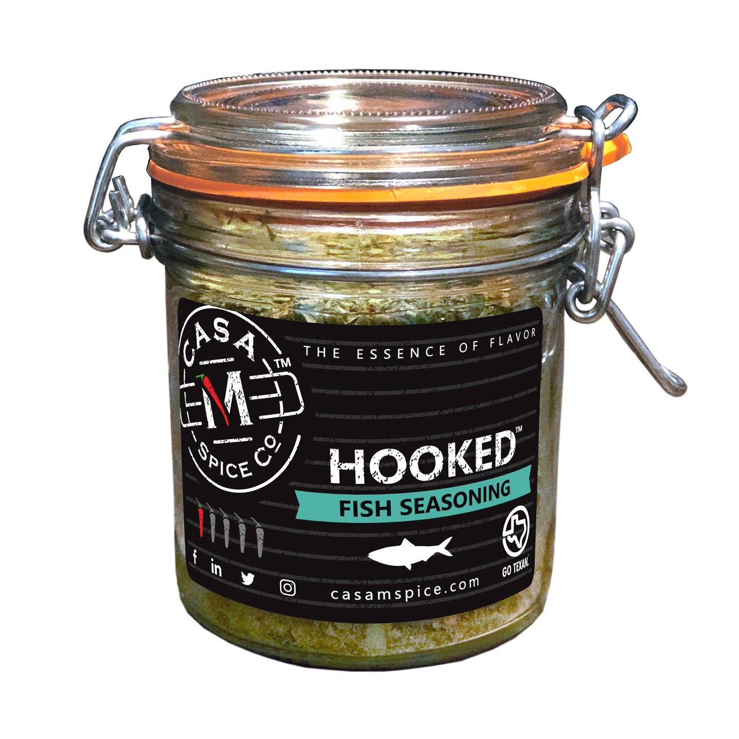 Casa M Spice Co LLC - Hooked® Fish Seasoning - Glass Clamp-top Jar