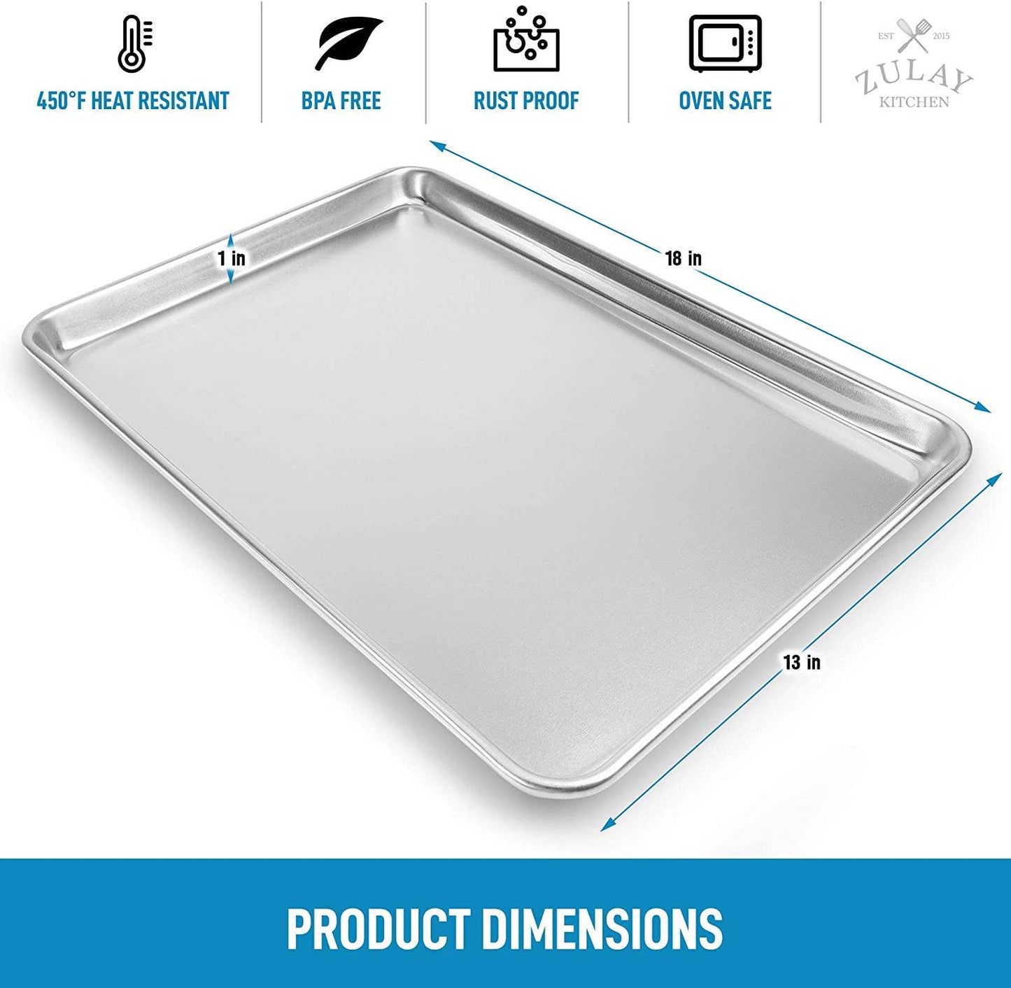 Zulay Kitchen - Aluminum Baking Pan - Half Sheet (13" x 18")