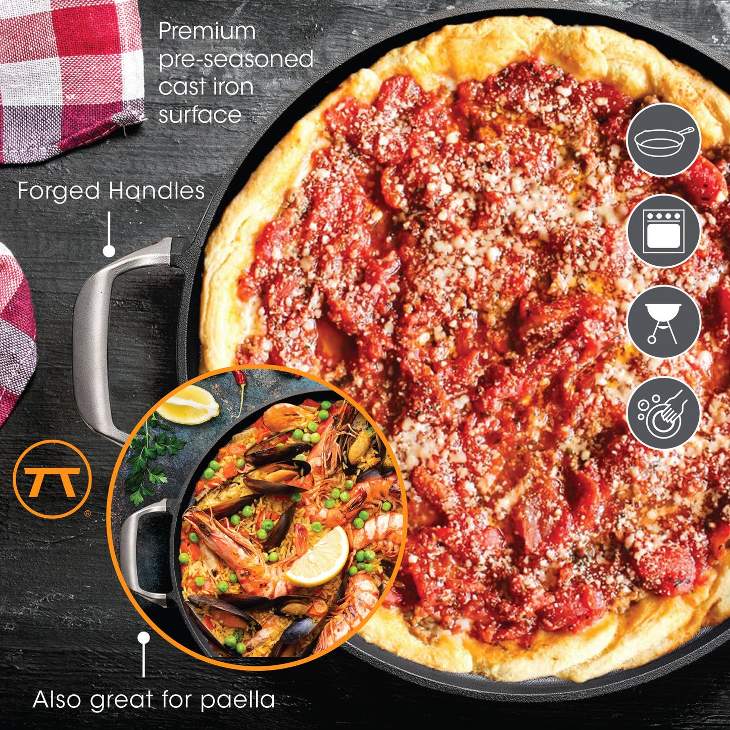 Fox Run Brands - Deep Dish Cast Iron Grill Pan For Pizza and Paella