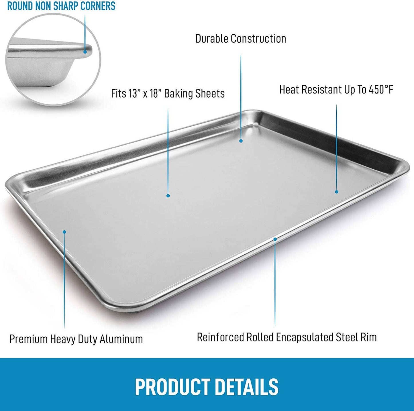 Zulay Kitchen - Aluminum Baking Pan - Half Sheet (13" x 18")