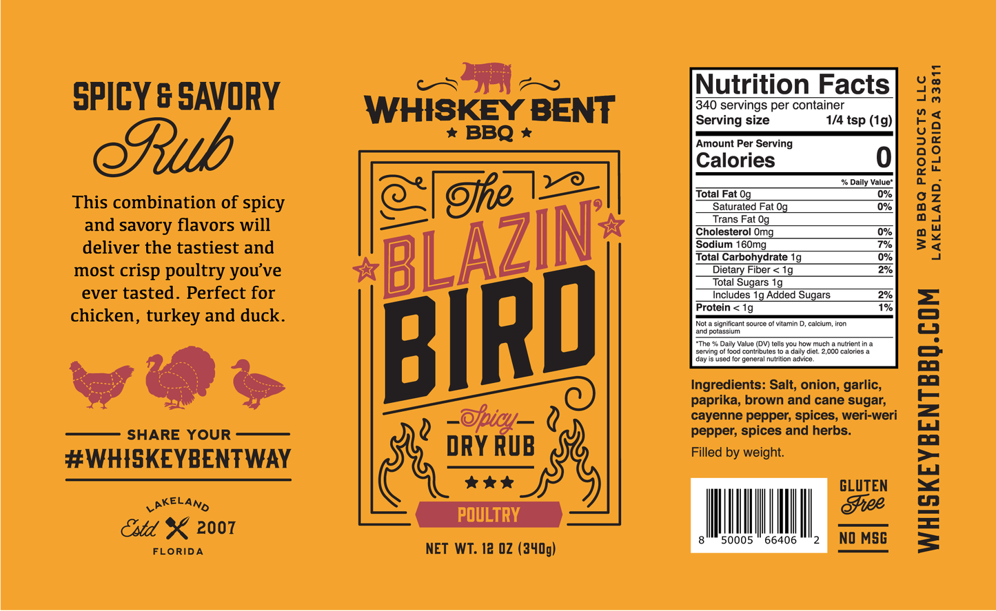 Whiskey Bent BBQ - The Blazin Bird - Spicy Poultry Rub