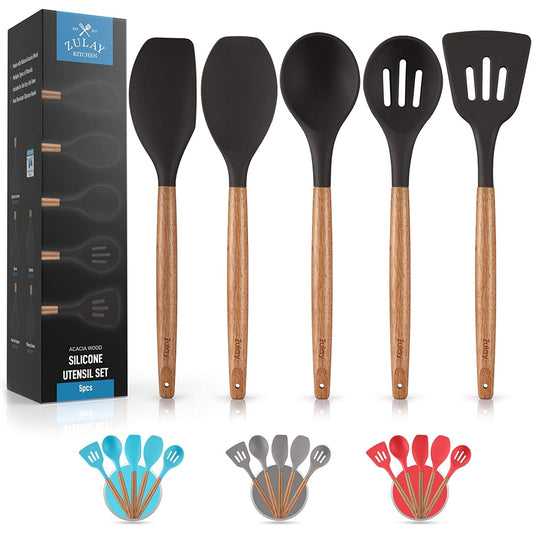 Silicone Utensil Set - Acacia Hardwood Handles