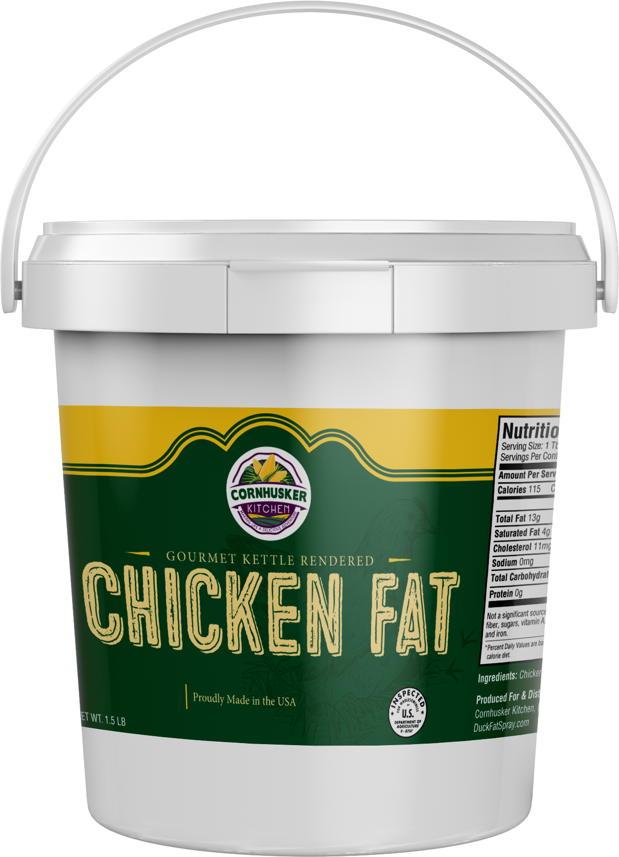 Cornhusker Kitchen Duck Fat Spray - 1.5 lb Gourmet Kettle Rendered Chicken Fat Tub