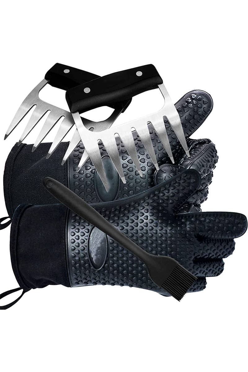 Cap Zone - 3 pc Grill Mitts, Shredder Claw, Silicone Basting Brush Set