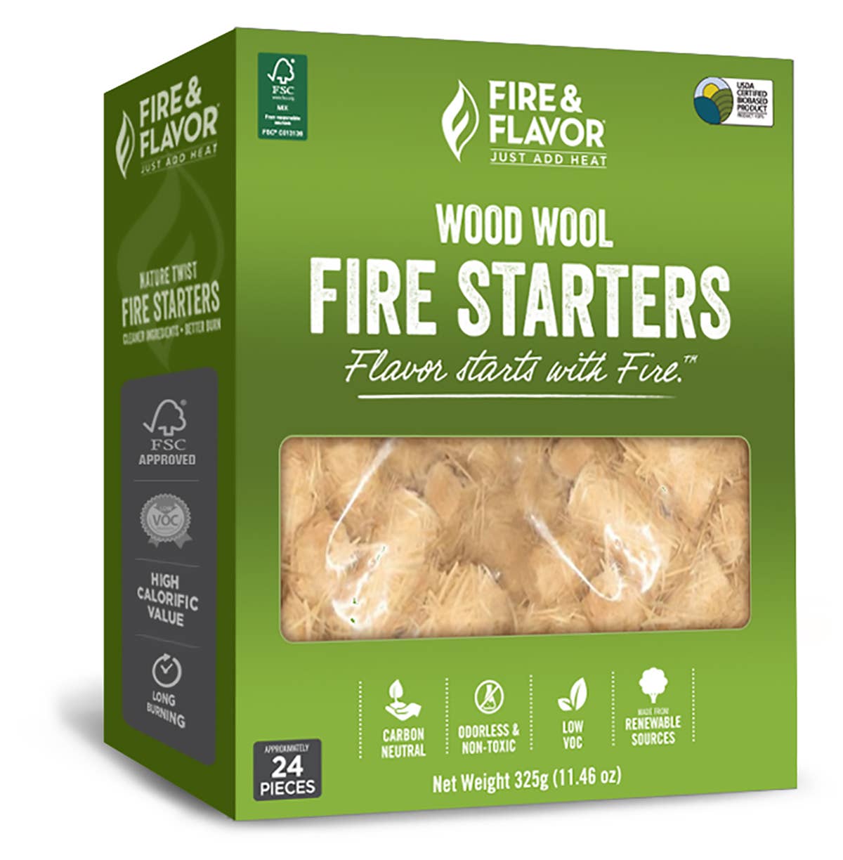 Fire & Flavor - Fire & Flavor Wood Wool All-Natural Fire Starters, 24-Pcs